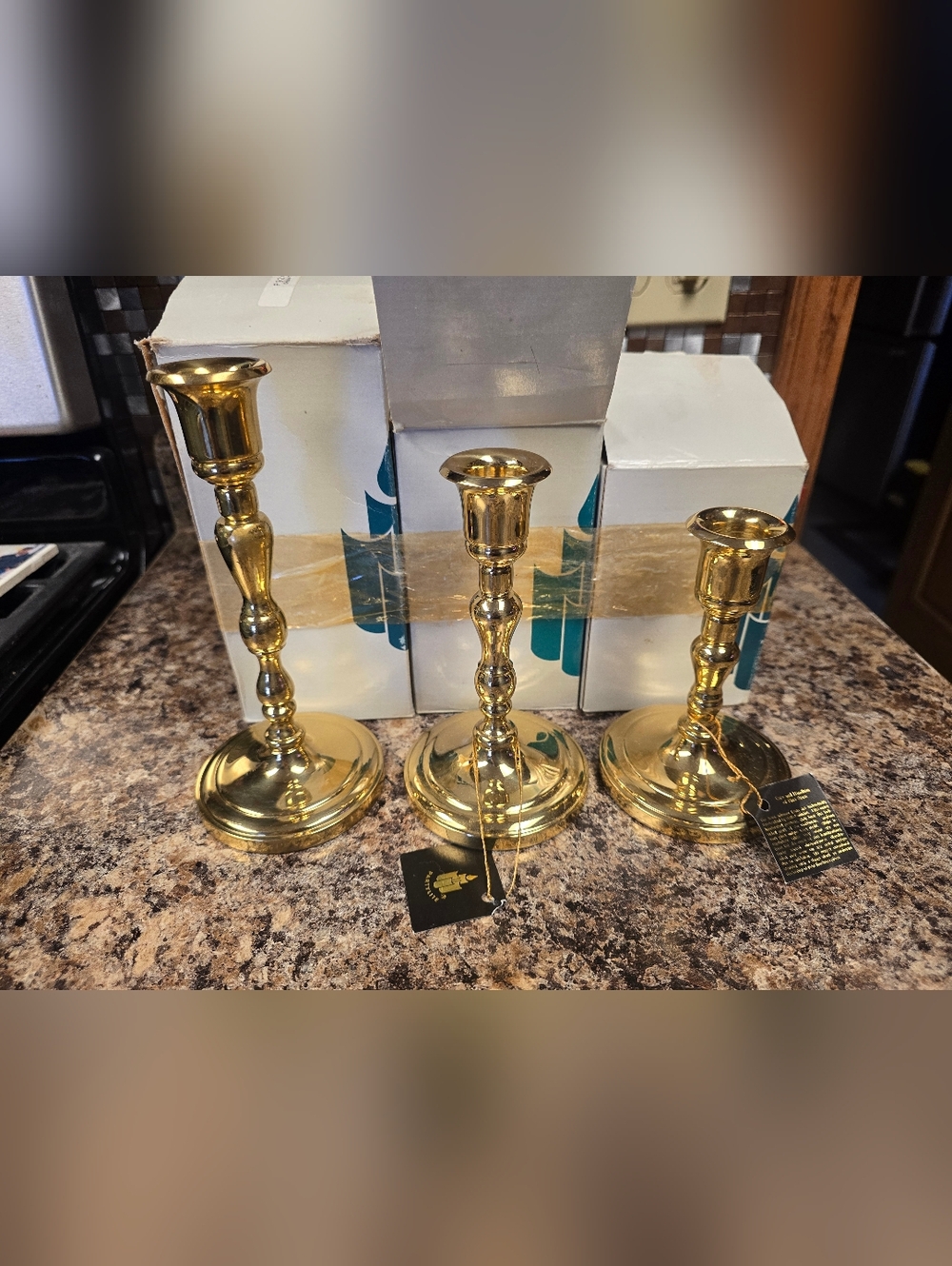 Brass Candlestick Holders - Gold Finish (Set of 3)